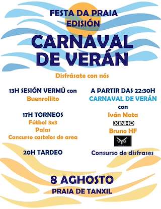 Fechas, información, programa, cartel, imágenes, mapa y ubicación de Carnaval de Verano de Tanxil (2026)  en  Rianxo