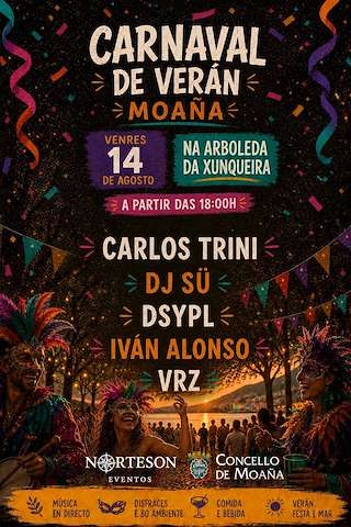 Fechas, información, programa, cartel, imágenes, mapa y ubicación de Carnaval de Verano (2026)  en  Moaña