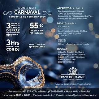 Fechas, información, programa, cartel, imágenes, mapa y ubicación de Carnaval en el Pazo do Tambre (2026) en Outes