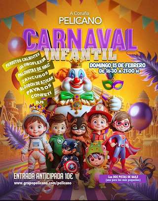 Fechas, información, programa, cartel, imágenes, mapa y ubicación de Carnaval Infantil de Pelícano (2026) en A Coruña