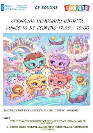 Fechas, información, programa, cartel, imágenes, mapa y ubicación de Carnaval Veneciano Infantil del CS Bouza (2026)  en  Vigo