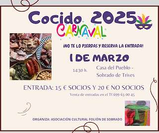 Fechas, información, programa, cartel, imágenes, mapa y ubicación de Carnaval y Cocido de Sobrado   en  A Pobra de Trives