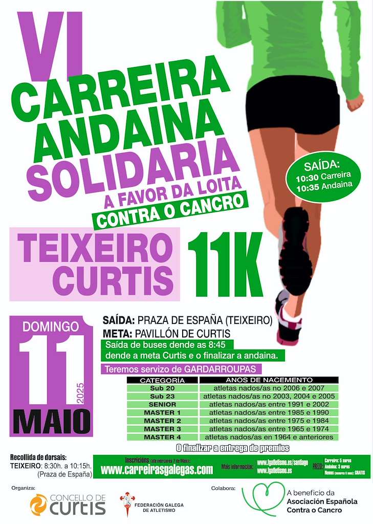 VI Carreira - Andaina Popular e Solidaria Axuda Contra o Cancro 11K (2025) en Curtis