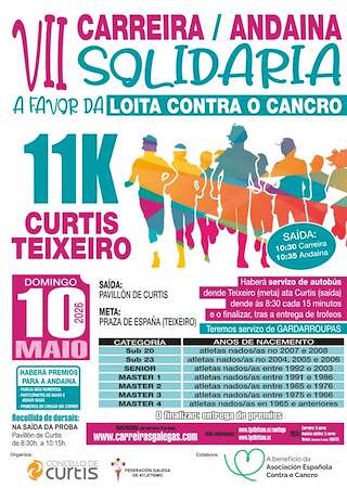 Fechas, información, programa, cartel, imágenes, mapa y ubicación de VII Carreira - Andaina Solidaria Axuda Contra o Cancro 11K (2026)  en  Curtis