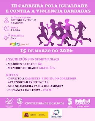 Fechas, información, programa, cartel, imágenes, mapa y ubicación de III Carreira pola Igualdade e Contra a Violencia (2026)  en  Barbadás