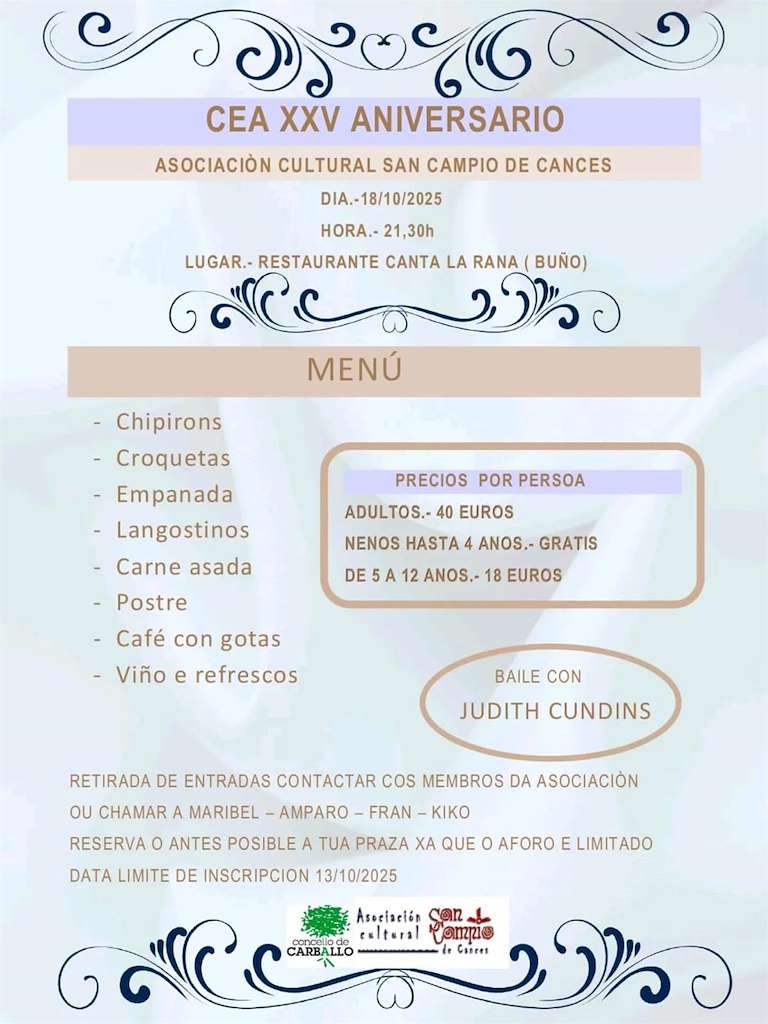 Cea XXV Aniversario da Asociación Cultural San Campio de Cances (2025) en Malpica de Bergantiños