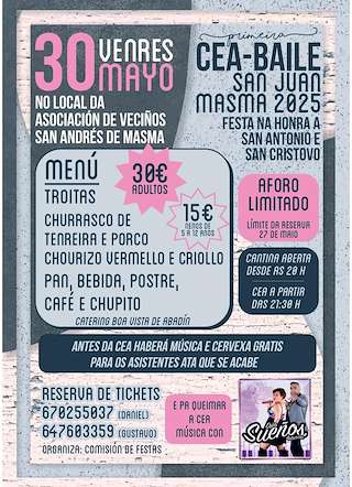 Fechas, información, programa, cartel, imágenes, mapa y ubicación de Cea - Baile San Juan de Masma  en  Mondoñedo