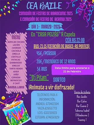 Fechas, información, programa, cartel, imágenes, mapa y ubicación de Cena - Baile de Carnaval  en  A Capela