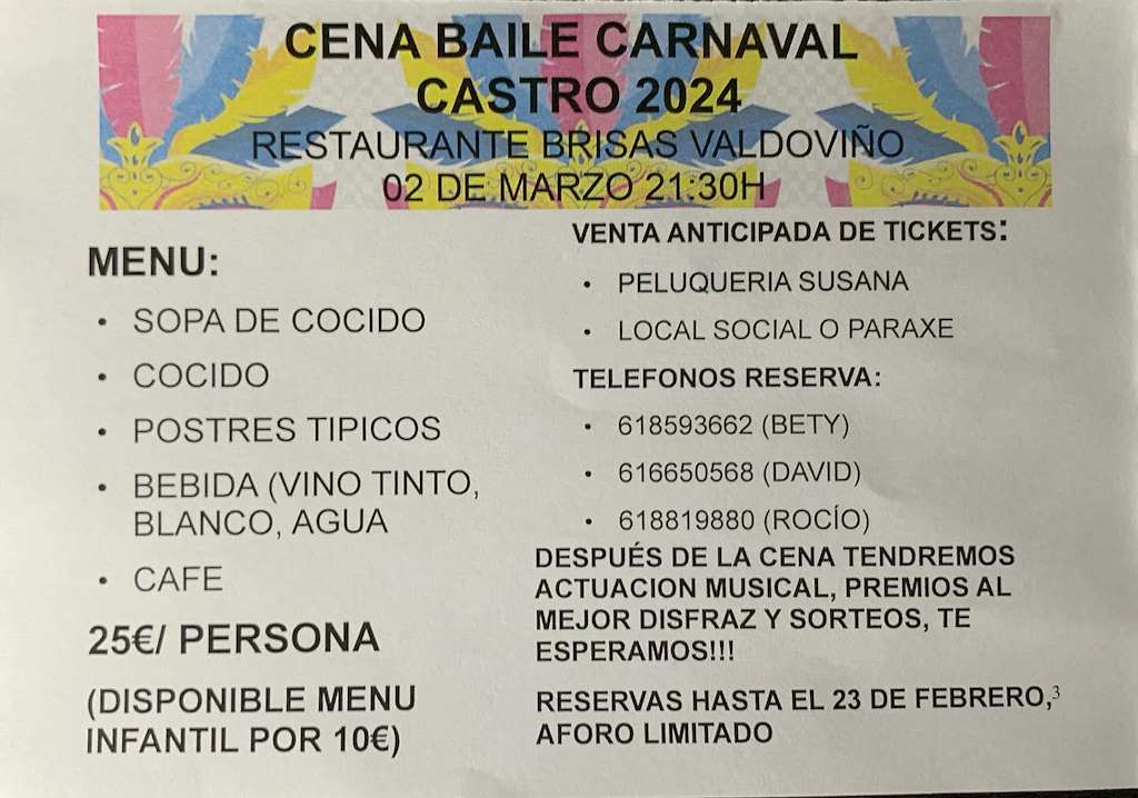 Cena Baile de Carnaval de Castro en Narón