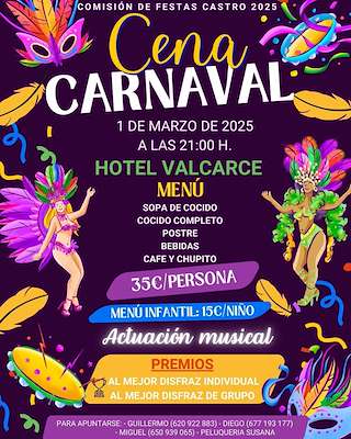Fechas, información, programa, cartel, imágenes, mapa y ubicación de Cena Baile de Carnaval de Castro  en  Narón
