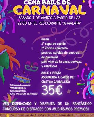 Fechas, información, programa, cartel, imágenes, mapa y ubicación de Cena Baile de Carnaval de Filgueira  en  Ferrol