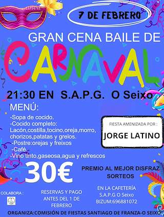 Fechas, información, programa, cartel, imágenes, mapa y ubicación de Cena - Baile de Carnaval de Franza - O Seixo (2026)  en  Mugardos
