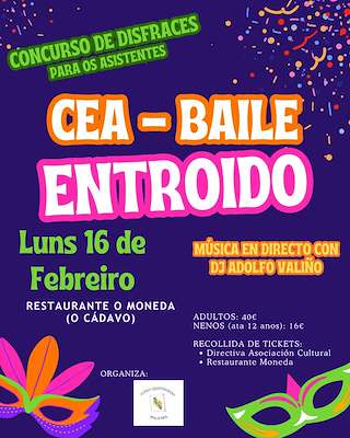 Fechas, información, programa, cartel, imágenes, mapa y ubicación de Cena - Baile de Carnaval de O Cádavo  (2026)  en  Baleira