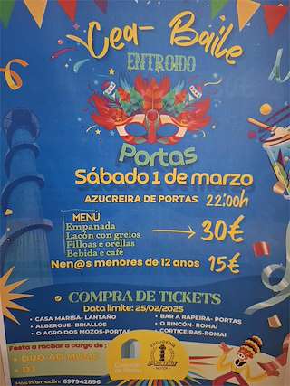 Fechas, información, programa, cartel, imágenes, mapa y ubicación de Cena - Baile de Carnaval  en  Portas