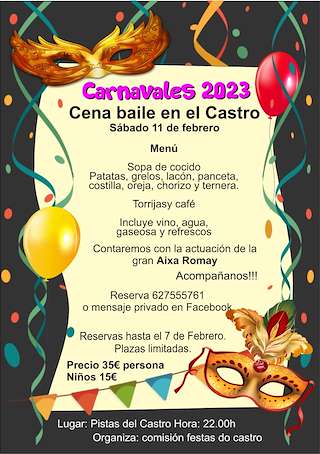 Fechas, información, programa, cartel, imágenes, mapa y ubicación de Cena - Baile de Carnavales en el Castro  en  Sada
