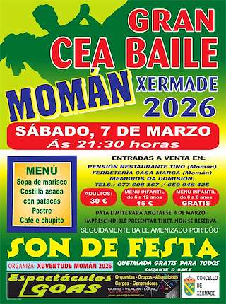 Fechas, información, programa, cartel, imágenes, mapa y ubicación de Cena Baile de Momán (2026)  en  Xermade