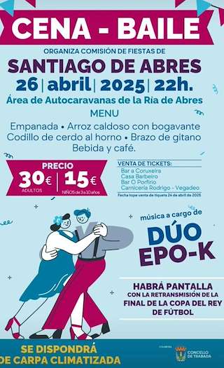 Fechas, información, programa, cartel, imágenes, mapa y ubicación de Cena - Baile de Santiago de Abres  en  Trabada