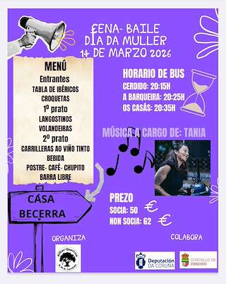 Fechas, información, programa, cartel, imágenes, mapa y ubicación de Cena Baile del Día de la Mujer (2026)  en  Cedeira