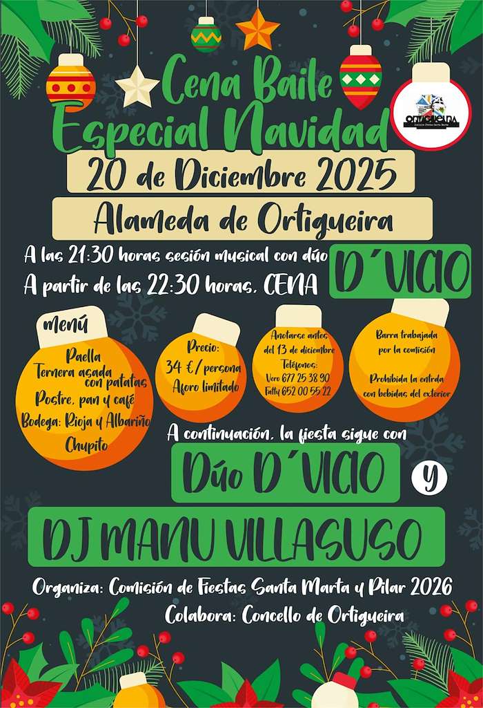 Cena Baile Especial de Navidad  en Ortigueira
