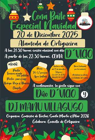 Fechas, información, programa, cartel, imágenes, mapa y ubicación de Cena Baile Especial de Navidad  (2025)  en  Ortigueira