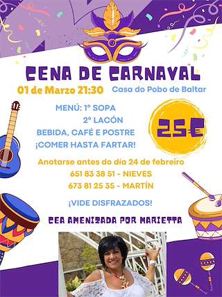 Fechas, información, programa, cartel, imágenes, mapa y ubicación de Cena de Carnaval de Baltar   en  Ponte Caldelas