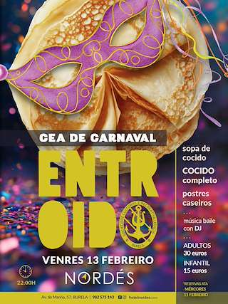 Fechas, información, programa, cartel, imágenes, mapa y ubicación de Cena de Carnaval de la S.C.R. Ledicia (2026) en Burela