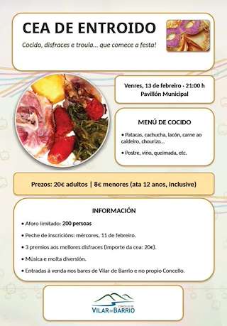 Fechas, información, programa, cartel, imágenes, mapa y ubicación de Cena de Carnaval (2026)  en  Vilar de Barrio