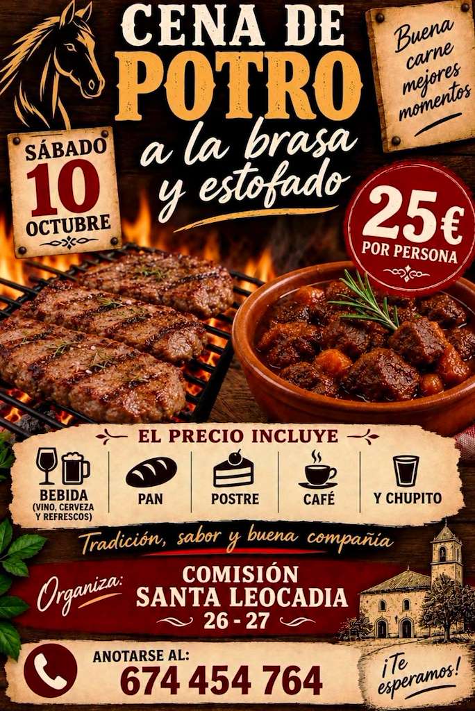 Cena de Potro a la Brasa y Estofado (2026) en O Porriño