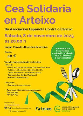 Fechas, información, programa, cartel, imágenes, mapa y ubicación de Cena Solidaria  (2025) en Arteixo