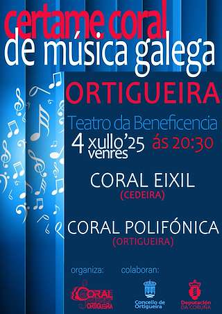 Fechas, información, programa, cartel, imágenes, mapa y ubicación de Certame Coral de Música Galega  en  Ortigueira