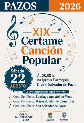 Fechas, información, programa, cartel, imágenes, mapa y ubicación de XIX Certame de Canción Popular (2026)  en  Ponteceso