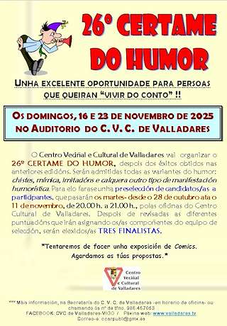 Fechas, información, programa, cartel, imágenes, mapa y ubicación de XXVI Certame do Humor de Valladares (2025) en Vigo