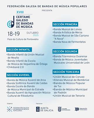 Fechas, información, programa, cartel, imágenes, mapa y ubicación de XVIII Certame Galego de Bandas de Música (2025)  en  Pontevedra