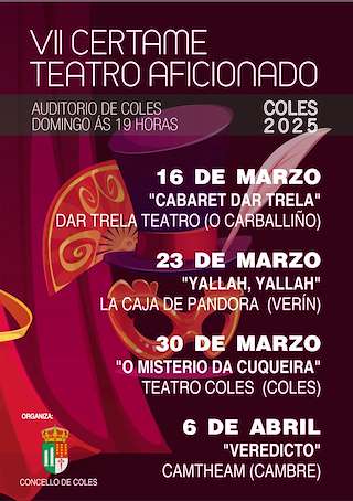 Fechas, información, programa, cartel, imágenes, mapa y ubicación de VII Certame Teatro Aficionado   en  Coles