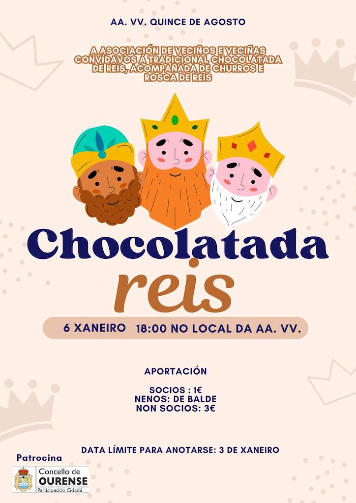 Chocolatada de Reyes de la Asociación Quince de Agosto (2026) en Ourense