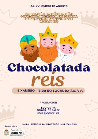 Fechas, información, programa, cartel, imágenes, mapa y ubicación de Chocolatada de Reyes de la Asociación Quince de Agosto (2026)  en  Ourense