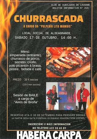 Fechas, información, programa, cartel, imágenes, mapa y ubicación de Churrascada de Aldeagrande (2026)  en  Lousame