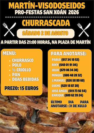 Fechas, información, programa, cartel, imágenes, mapa y ubicación de Churrascada de Martín-Visodoseidos  en  O Rosal