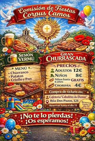 Fechas, información, programa, cartel, imágenes, mapa y ubicación de Churrascada del Corpus de Camos (2026)  en  Nigrán