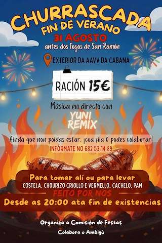 Fechas, información, programa, cartel, imágenes, mapa y ubicación de Churrascada Fin de Verano da Cabana (2026)  en  Ferrol