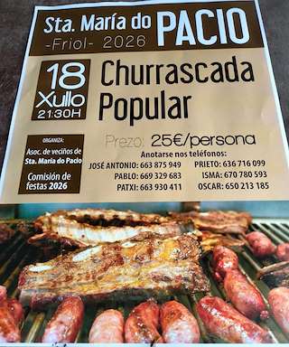 Fechas, información, programa, cartel, imágenes, mapa y ubicación de Churrascada Popular de Santa María do Pacio  (2026)  en  Friol