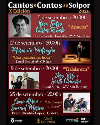 Fechas, información, programa, cartel, imágenes, mapa y ubicación de X Ciclo Cantos e Contos ao Solpor (2026) en Cedeira