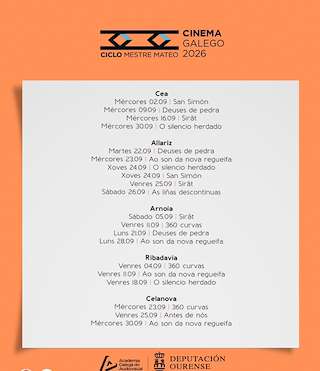 Fechas, información, programa, cartel, imágenes, mapa y ubicación de Ciclo de Cine Galego Mestre Mateo (2026)  en  Allariz