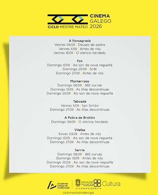 Fechas, información, programa, cartel, imágenes, mapa y ubicación de Ciclo de Cine Galego Mestre Mateo (2026)  en  Sarria
