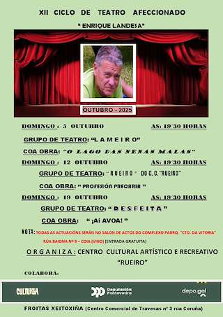 Fechas, información, programa, cartel, imágenes, mapa y ubicación de XII Ciclo de Teatro Afeccionado Enrique Landesa (2025)  en  Vigo