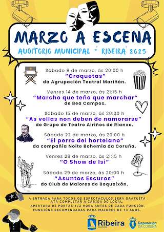 Fechas, información, programa, cartel, imágenes, mapa y ubicación de Ciclo de Teatro Marzo á Escena  en  Ribeira