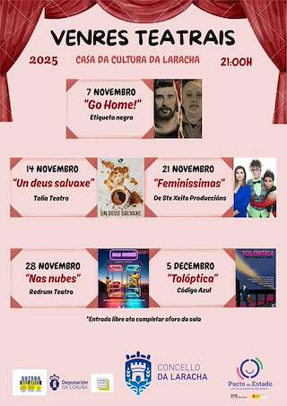Fechas, información, programa, cartel, imágenes, mapa y ubicación de Ciclo Venres Teatrais (2025) en Laracha