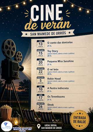Fechas, información, programa, cartel, imágenes, mapa y ubicación de Cine de Verán de San Mamede de Urrós (2026) en Allariz