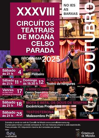 Fechas, información, programa, cartel, imágenes, mapa y ubicación de XXXVIII Circuitos Teatrais de Celso Parada (2025)  en  Moaña