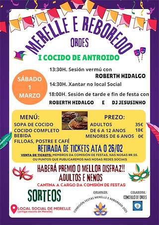 Fechas, información, programa, cartel, imágenes, mapa y ubicación de I Cocido de Antroido de Merelle e Reboredo  en  Ordes